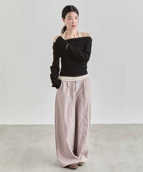 NUJOH（ヌゾ）の「Off-Shoulder Rib Top / オフショルダーリブトップス（Tシャツ/カットソー・レディース・ライトブルー/ブラック/チャコールグレー・FREE）」の20枚目の写真