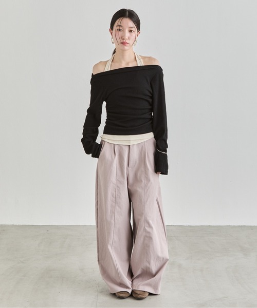 NUJOH（ヌゾ）の「Off-Shoulder Rib Top / オフショルダーリブトップス（Tシャツ/カットソー・レディース・ライトブルー/ブラック/チャコールグレー・FREE）」の18枚目の写真