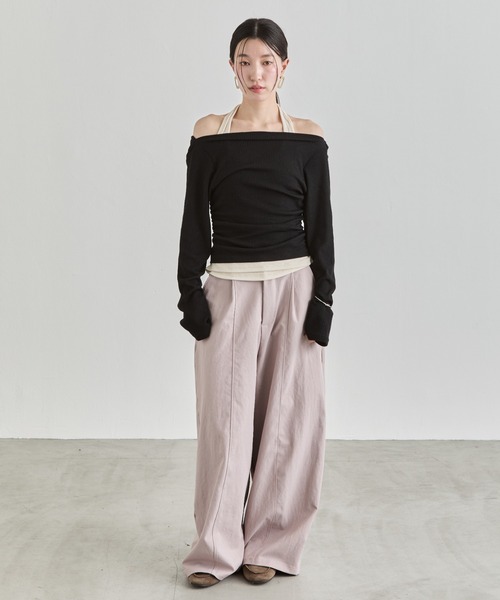 NUJOH（ヌゾ）の「Off-Shoulder Rib Top / オフショルダーリブトップス（Tシャツ/カットソー・レディース・ライトブルー/ブラック/チャコールグレー・FREE）」の12枚目の写真