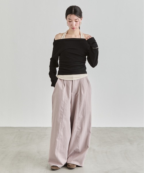 NUJOH（ヌゾ）の「Off-Shoulder Rib Top / オフショルダーリブトップス（Tシャツ/カットソー・レディース・ライトブルー/ブラック/チャコールグレー・FREE）」の16枚目の写真