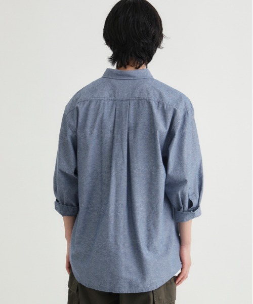 Right-on（ライトオン）の「【PLUS ONE】シャンブレー七分袖シャツ（シャツ/ブラウス・メンズ・ブラック/ライトインディゴブルー・M/L/XL/S）」の5枚目の写真