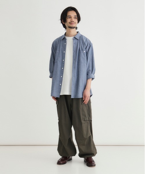 Right-on（ライトオン）の「【PLUS ONE】シャンブレー七分袖シャツ（シャツ/ブラウス・メンズ・ブラック/ライトインディゴブルー・M/L/XL/S）」の6枚目の写真