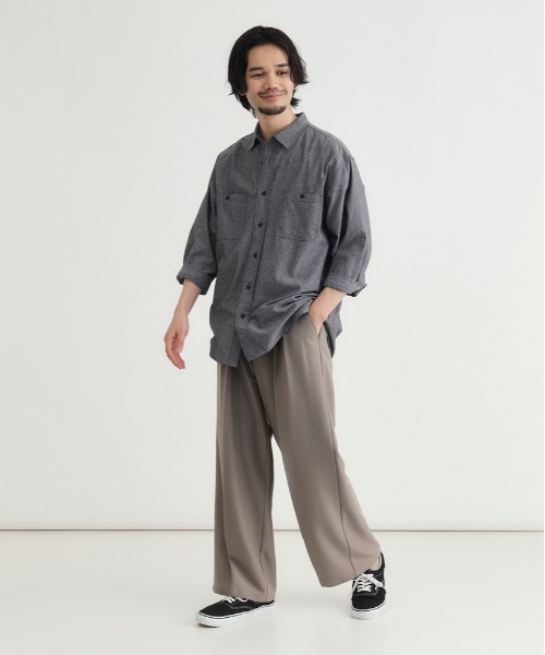 Right-on（ライトオン）の「【PLUS ONE】シャンブレー七分袖シャツ（シャツ/ブラウス・メンズ・ブラック/ライトインディゴブルー・M/L/XL/S）」の9枚目の写真