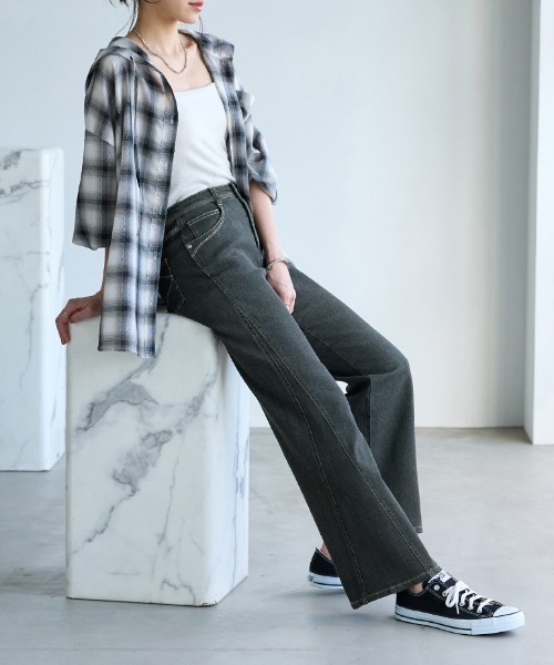 BELLUNA(ベルーナ)の「細見せ!セミフレア―デニムパンツ73丈(デニムパンツ・レディース・インディゴブルー/ライトブルー/グレー系・X-LARGE/LARGE/MEDIUM)」の18枚目の写真