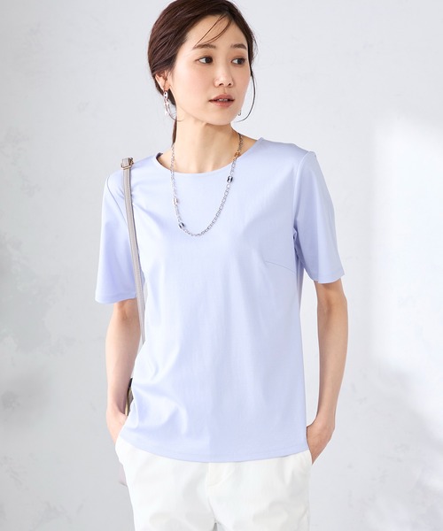 GALLORIA(ギャローリア)の「【キレメクカットソー】UVカット・接触冷感 クルーネックTシャツ(Tシャツ/カットソー・レディース・ネイビー/ライトグレー/オフホワイト/ライトパープル・L/M/LL/S)」の4枚目の写真