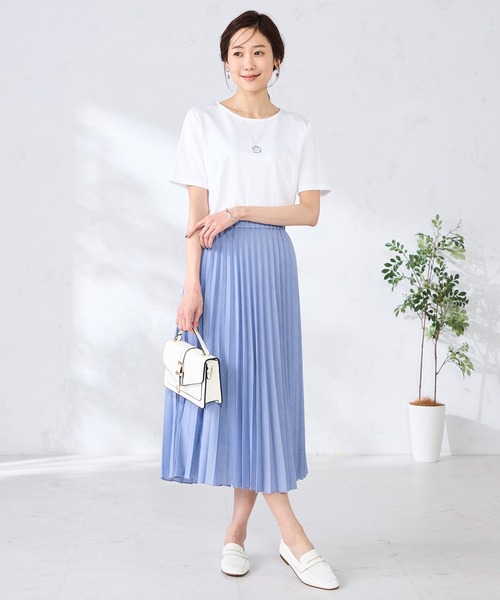 GALLORIA(ギャローリア)の「【キレメクカットソー】UVカット・接触冷感 クルーネックTシャツ(Tシャツ/カットソー・レディース・ネイビー/ライトグレー/オフホワイト/ライトパープル・L/M/LL/S)」の8枚目の写真