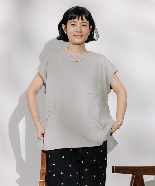 FREAK'S STORE(フリークスストア)の「<接触冷感/UV> AIRDRY HIGHCOOL フレンチスリーブTシャツ(Tシャツ/カットソー・レディース・ピンク/ブラック/ブルー/オフホワイト/モカ・MEDIUM/SMALL)」の7枚目の写真