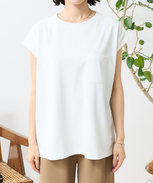 FREAK'S STORE(フリークスストア)の「<接触冷感/UV> AIRDRY HIGHCOOL フレンチスリーブTシャツ(Tシャツ/カットソー・レディース・ピンク/ブラック/ブルー/オフホワイト/モカ・MEDIUM/SMALL)」の12枚目の写真