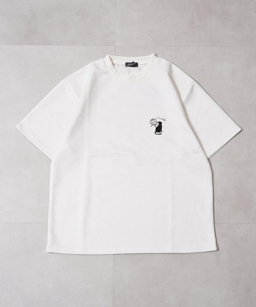 1111clothing(ワンフォークロージング)の「ガール&ネコ フェイクスエード ルーズTee / Girls & Cats Faux Suede Loose-Fit T-Shirt(Tシャツ/カットソー・メンズ・オフホワイト/グレー/ブラック・L/M)」の5枚目の写真