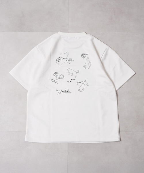 1111clothing(ワンフォークロージング)の「ガール&ネコ フェイクスエード ルーズTee / Girls & Cats Faux Suede Loose-Fit T-Shirt(Tシャツ/カットソー・メンズ・オフホワイト/グレー/ブラック・L/M)」の6枚目の写真