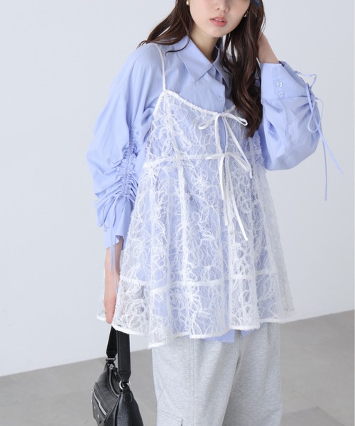 FREE'S MART（フリーズマート）の「◆レースキャミチュニック（キャミソール・レディース・ブラック/ホワイト・FREE）」の2枚目の写真