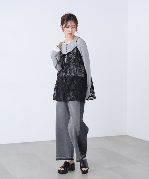 FREE'S MART（フリーズマート）の「◆レースキャミチュニック（キャミソール・レディース・ブラック/ホワイト・FREE）」の4枚目の写真