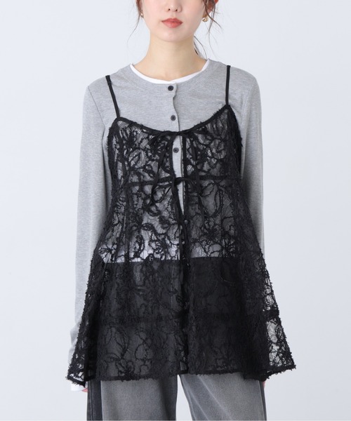FREE'S MART（フリーズマート）の「◆レースキャミチュニック（キャミソール・レディース・ブラック/ホワイト・FREE）」の5枚目の写真