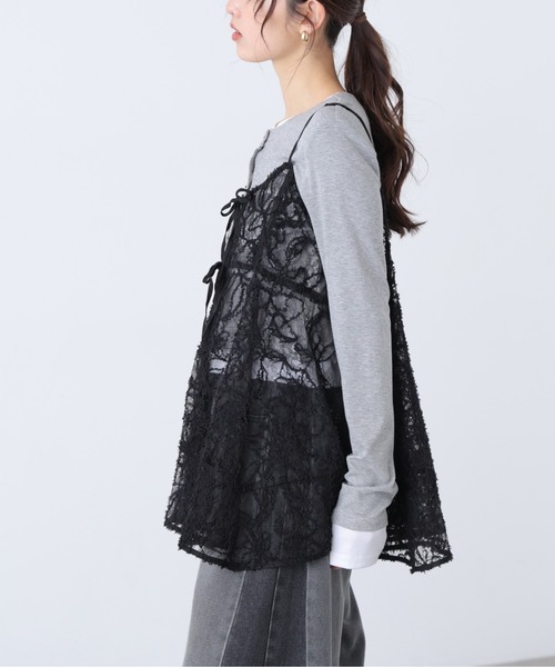 FREE'S MART（フリーズマート）の「◆レースキャミチュニック（キャミソール・レディース・ブラック/ホワイト・FREE）」の6枚目の写真