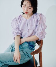 ボタニカルフラワー♡ネイビーフリルシャツ ボタニカル」に該当するシャツ/ブラウス（フリル）ファッション通販