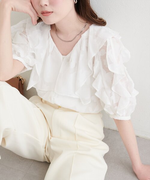 新品♡オパールフリルフラワーブラウス♡ セール】オパールフラワーシアーブラウス（シャツ/ブラウス）｜natural