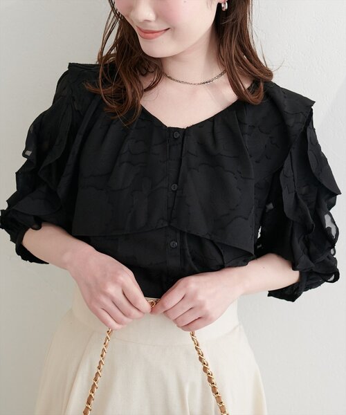natural couture（ナチュラルクチュール）の「オパールフラワーシアーブラウス（シャツ/ブラウス・レディース・ブラック/ピンク/ラベンダー/ミント/オフホワイト・FREE）」の19枚目の写真