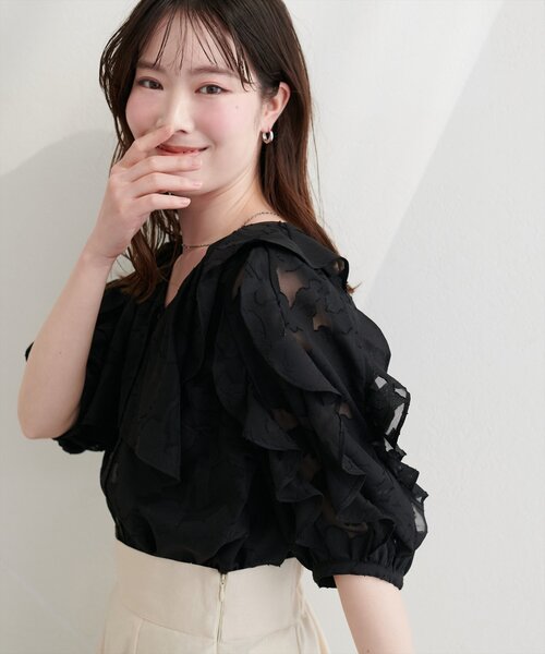 natural couture（ナチュラルクチュール）の「オパールフラワーシアーブラウス（シャツ/ブラウス・レディース・ブラック/ピンク/ラベンダー/ミント/オフホワイト・FREE）」の17枚目の写真