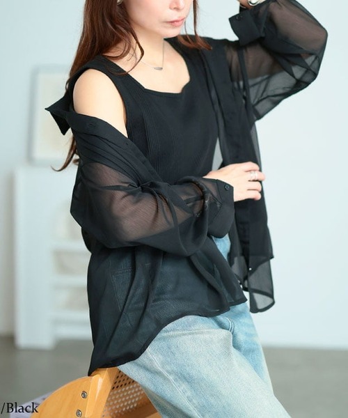 GOLDJAPAN(ゴールドジャパン)の「ワッシャーシアールーズシャツ【大きいサイズ対応】(シャツ/ブラウス・レディース・ブルー/ブラック/カーキ/グレイッシュベージュ/アイボリー・3L~4L/5L~6L/L~LL)」の1枚目の写真