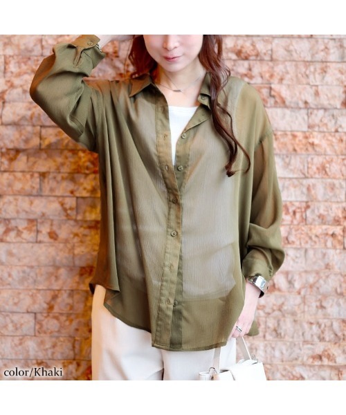 GOLDJAPAN(ゴールドジャパン)の「ワッシャーシアールーズシャツ【大きいサイズ対応】(シャツ/ブラウス・レディース・ブルー/ブラック/カーキ/グレイッシュベージュ/アイボリー・3L~4L/5L~6L/L~LL)」の22枚目の写真
