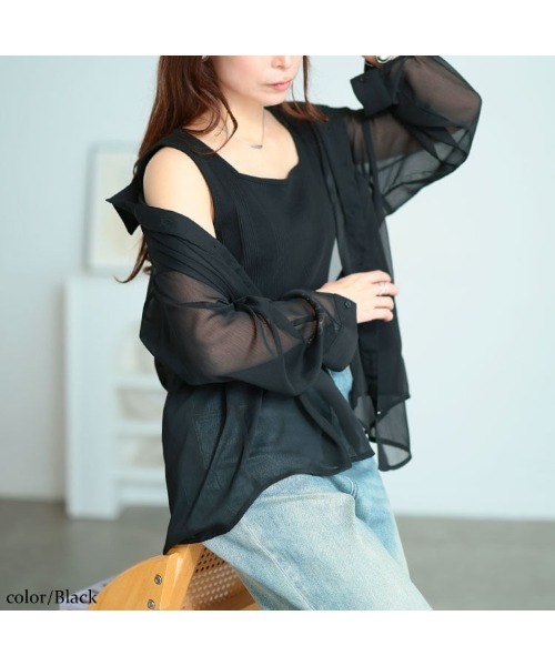 GOLDJAPAN(ゴールドジャパン)の「ワッシャーシアールーズシャツ【大きいサイズ対応】(シャツ/ブラウス・レディース・ブルー/ブラック/カーキ/グレイッシュベージュ/アイボリー・3L~4L/5L~6L/L~LL)」の16枚目の写真