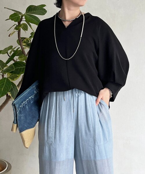 un dix cors(アンディコール)の「麻ライクVネックスキッパーブラウス(シャツ/ブラウス・レディース・ブラック/レッド/ホワイト系その他/イエロー・FREE)」の6枚目の写真
