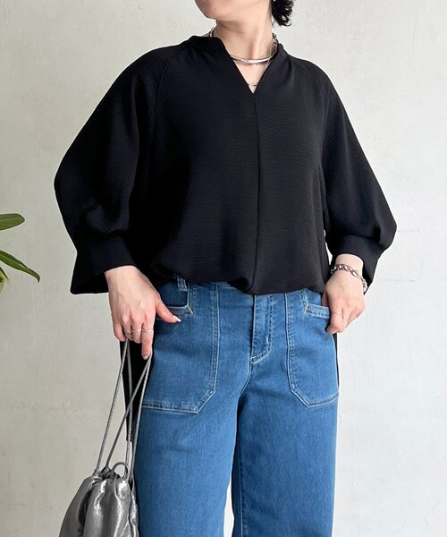 un dix cors(アンディコール)の「麻ライクVネックスキッパーブラウス(シャツ/ブラウス・レディース・ブラック/レッド/ホワイト系その他/イエロー・FREE)」の12枚目の写真