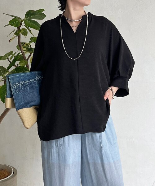 un dix cors(アンディコール)の「麻ライクVネックスキッパーブラウス(シャツ/ブラウス・レディース・ブラック/レッド/ホワイト系その他/イエロー・FREE)」の16枚目の写真