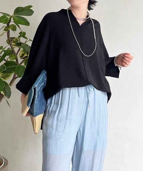 un dix cors(アンディコール)の「麻ライクVネックスキッパーブラウス(シャツ/ブラウス・レディース・ブラック/レッド/ホワイト系その他/イエロー・FREE)」の17枚目の写真