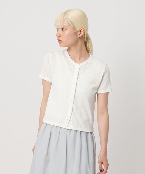 BEAUTY&YOUTH UNITED ARROWS(ビューティーアンドユースユナイテッドアローズ)の「コットン パターンメッシュ ショートスリーブ カーディガン ウォッシャブル(カーディガン/ボレロ・レディース・ライトブルー/ブラック/その他1/ホワイト/シャーベット・FREE)」の2枚目の写真