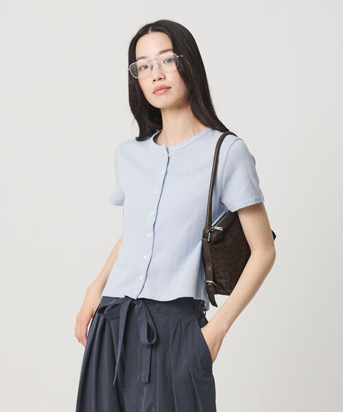 コットン パターンメッシュ ショートスリーブ カーディガン