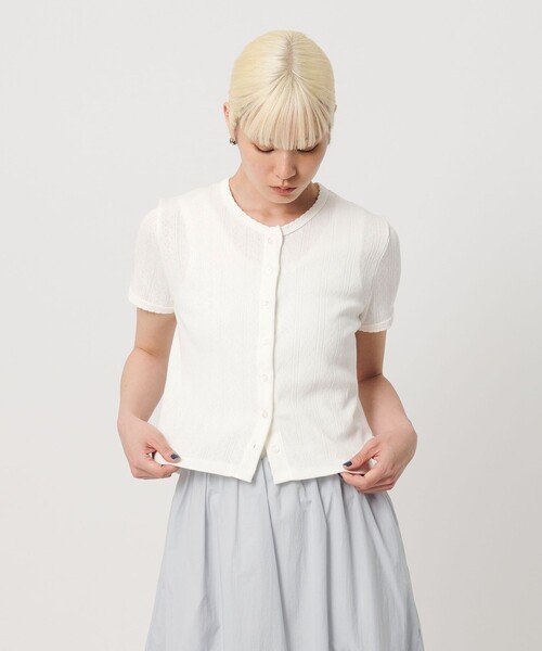 BEAUTY&YOUTH UNITED ARROWS(ビューティーアンドユースユナイテッドアローズ)の「コットン パターンメッシュ ショートスリーブ カーディガン ウォッシャブル(カーディガン/ボレロ・レディース・ライトブルー/ブラック/その他1/ホワイト/シャーベット・FREE)」の6枚目の写真