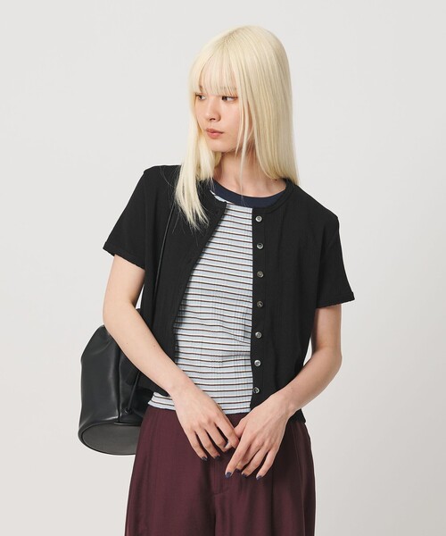 BEAUTY&YOUTH UNITED ARROWS(ビューティーアンドユースユナイテッドアローズ)の「コットン パターンメッシュ ショートスリーブ カーディガン ウォッシャブル(カーディガン/ボレロ・レディース・ライトブルー/ブラック/その他1/ホワイト/シャーベット・FREE)」の9枚目の写真