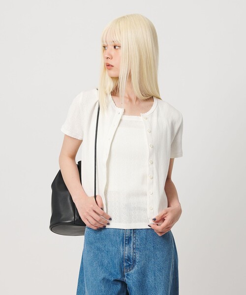BEAUTY&YOUTH UNITED ARROWS(ビューティーアンドユースユナイテッドアローズ)の「コットン パターンメッシュ ショートスリーブ カーディガン ウォッシャブル(カーディガン/ボレロ・レディース・ライトブルー/ブラック/その他1/ホワイト/シャーベット・FREE)」の16枚目の写真