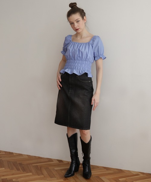 Mili affinity（ミリアフィニティー）の「2WAYシャーリングオフショルシャツブラウス（Tシャツ/カットソー・レディース・イエロー/ブルー/オフホワイト/ブラック・FREE）」の22枚目の写真