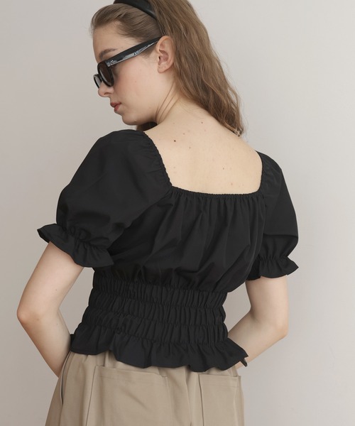 Mili affinity（ミリアフィニティー）の「2WAYシャーリングオフショルシャツブラウス（Tシャツ/カットソー・レディース・イエロー/ブルー/オフホワイト/ブラック・FREE）」の5枚目の写真