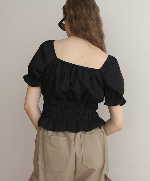 Mili affinity（ミリアフィニティー）の「2WAYシャーリングオフショルシャツブラウス（Tシャツ/カットソー・レディース・イエロー/ブルー/オフホワイト/ブラック・FREE）」の8枚目の写真