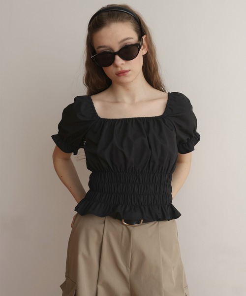 Mili affinity（ミリアフィニティー）の「2WAYシャーリングオフショルシャツブラウス（Tシャツ/カットソー・レディース・イエロー/ブルー/オフホワイト/ブラック・FREE）」の13枚目の写真