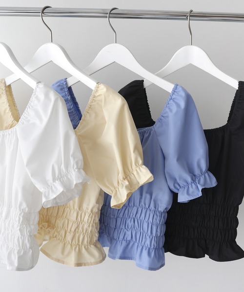 Mili affinity（ミリアフィニティー）の「2WAYシャーリングオフショルシャツブラウス（Tシャツ/カットソー・レディース・イエロー/ブルー/オフホワイト/ブラック・FREE）」の15枚目の写真