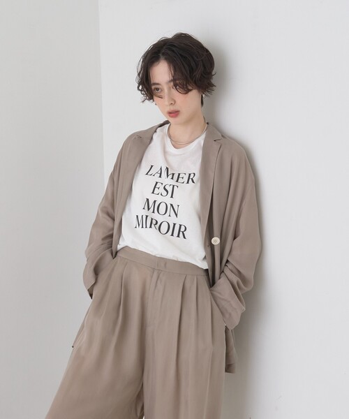 Rouge vif（ルージュヴィフ）の「【セットアップ対応】キュプラフィブリルダブルジャケット（テーラードジャケット・レディース・グレー/グレイッシュベージュ・フリー）」の4枚目の写真