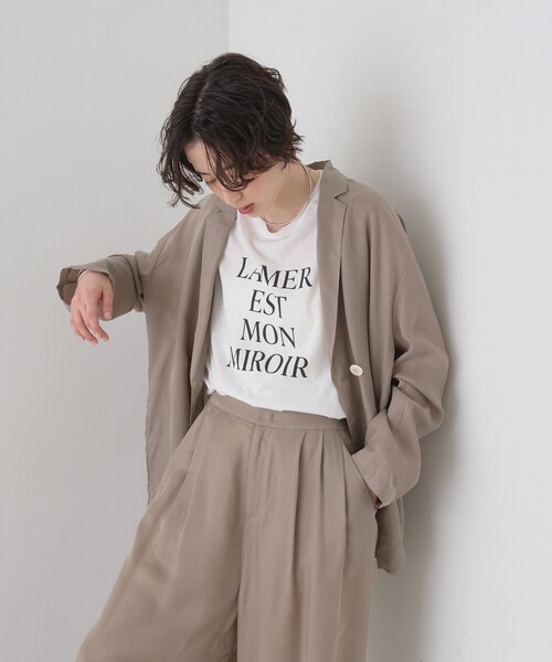 Rouge vif（ルージュヴィフ）の「【セットアップ対応】キュプラフィブリルダブルジャケット（テーラードジャケット・レディース・グレー/グレイッシュベージュ・フリー）」の5枚目の写真