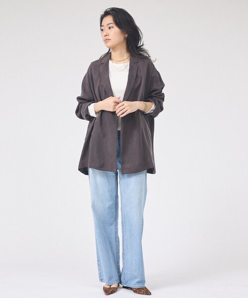 Rouge vif（ルージュヴィフ）の「【セットアップ対応】キュプラフィブリルダブルジャケット（テーラードジャケット・レディース・グレー/グレイッシュベージュ・フリー）」の22枚目の写真