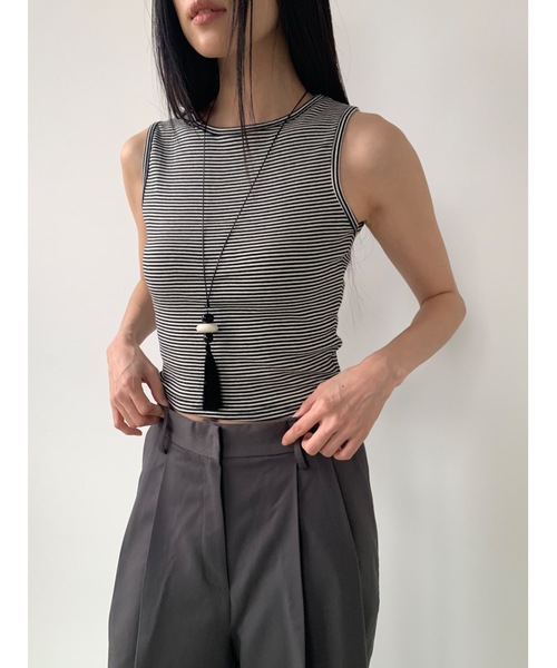 Didot.showroom（ディドット ショールーム）の「ボーダーボックスノースリーブ（タンクトップ・レディース・グレー/アイボリー/ブラック・FREE）」の2枚目の写真
