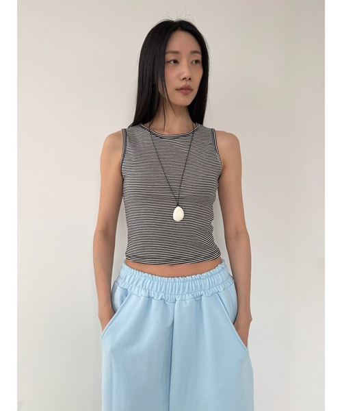 Didot.showroom（ディドット ショールーム）の「ボーダーボックスノースリーブ（タンクトップ・レディース・グレー/アイボリー/ブラック・FREE）」の9枚目の写真
