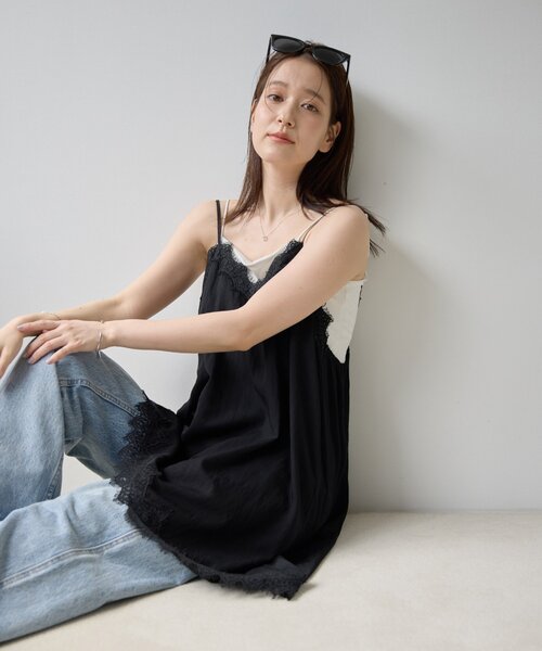 DISCOAT(ディスコート)の「【Noka】ヴィンテージレースアシメキャミチュニック(シャツ/ブラウス・レディース・アイボリー/ブラック・FREE)」の11枚目の写真