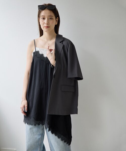 DISCOAT(ディスコート)の「【Noka】ヴィンテージレースアシメキャミチュニック(シャツ/ブラウス・レディース・アイボリー/ブラック・FREE)」の15枚目の写真