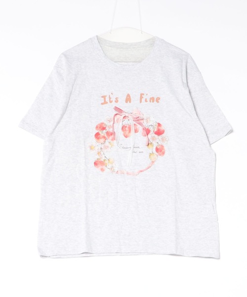 Sibra(シブラ)の「いちごリボンプリントルーズTシャツ(Tシャツ/カットソー・レディース・ホワイト/イエロー/グレー/ブラック・M)」の3枚目の写真