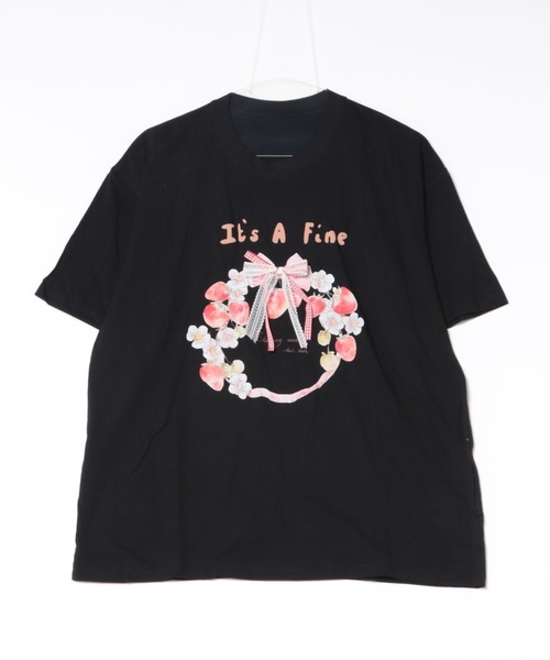 Sibra(シブラ)の「いちごリボンプリントルーズTシャツ(Tシャツ/カットソー・レディース・ホワイト/イエロー/グレー/ブラック・M)」の1枚目の写真