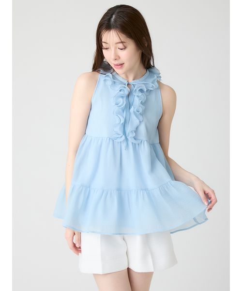 CELFORD（セルフォード）の「【WEB限定カラー】ラッフルフリルネックブラウス（シャツ/ブラウス・レディース・ブラック/ピンクベージュ/サックスブルー/ドット・F）」の11枚目の写真
