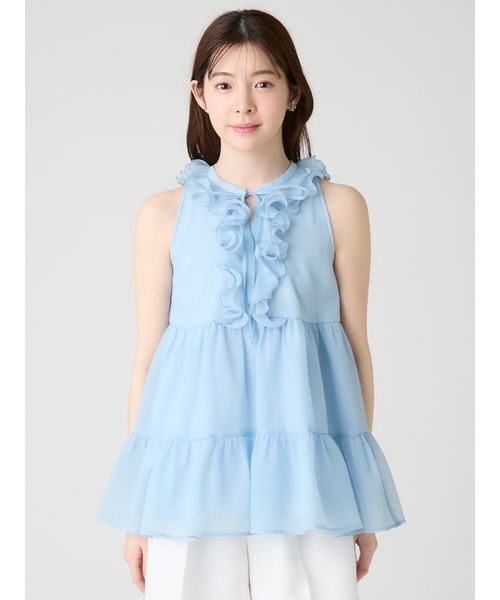 CELFORD（セルフォード）の「【WEB限定カラー】ラッフルフリルネックブラウス（シャツ/ブラウス・レディース・ブラック/ピンクベージュ/サックスブルー/ドット・F）」の10枚目の写真